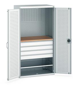 Bott 1050mm wide x 650mm deep pre Kitted cupboards with Shelves Drawers or Eurocontainers Cupboard 1050Wx650Dx2000mmH - 1 Worktop, 1 Shelf & 4 Drawers